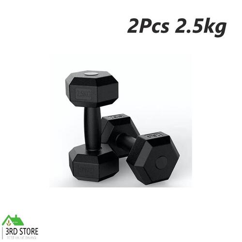 2Pcs Hex Dumbbells Black Rubber Handle 2.5KG