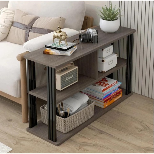 Icon Wood and Steel Sofa Side Table with Shelves (Rustic Grey)