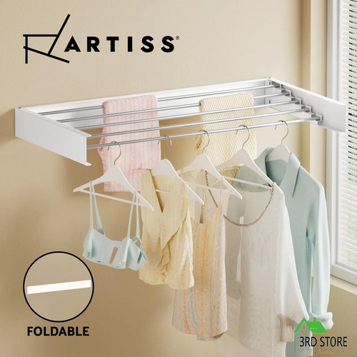 Artiss Clothes Rack Wall Mounted Airer Foldable Hidden Space 5 Rods White