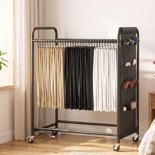 Artiss Pants Trolley Mobile Clothes Rack Clothing Stand with 30 Hangers Wheels Storage Organizer Bag