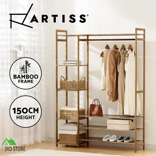 Artiss Clothes Rack Coat Stand 8 Shelves Bamboo
