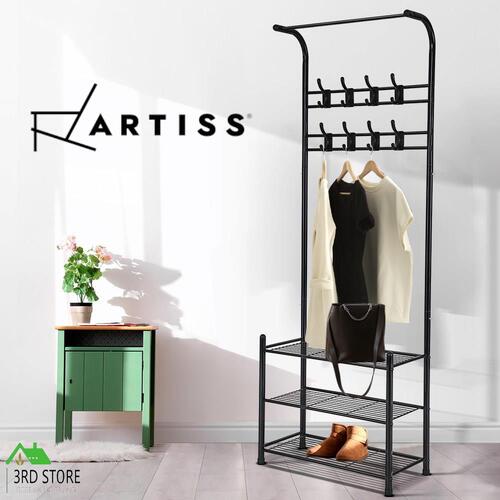 Artiss Clothes Rack Coat Stand Garment Portable Hanger Airer Organiser Shoe Storage Metal Black