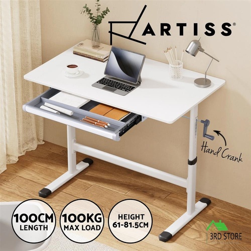 Artiss Manual Standing Desk Height Adjustable Workstation Computer Desks Study 100CM White