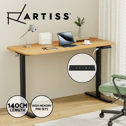Artiss Electric Standing Desk 140cm Adjustable Height Motorised Home Office Desk Oak Black