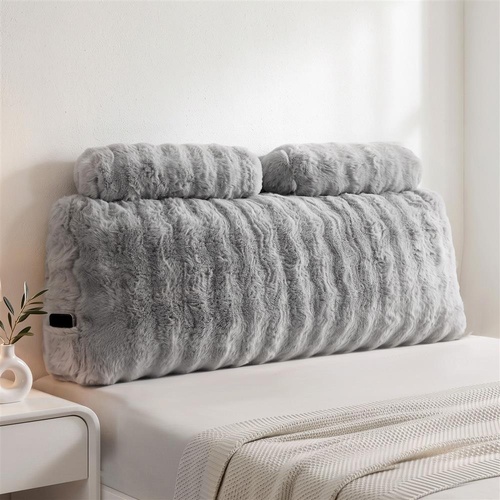 Giselle Wedge Pillow Headboard, Easy Wash Zipper Cover & Anti-Flat Foam, Couch Lumbar Support for Dorm Readers, 340g Faux Rabbit Fur with Dual Pockets