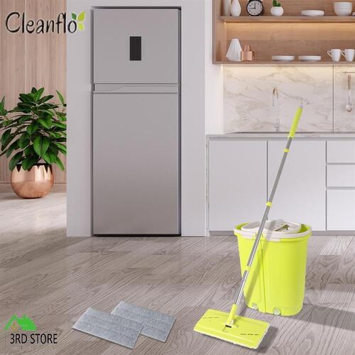 Flat Mop Bucket Floor Cleaner Set Stainless Steel Wet Dry Microfiber Mop Heads