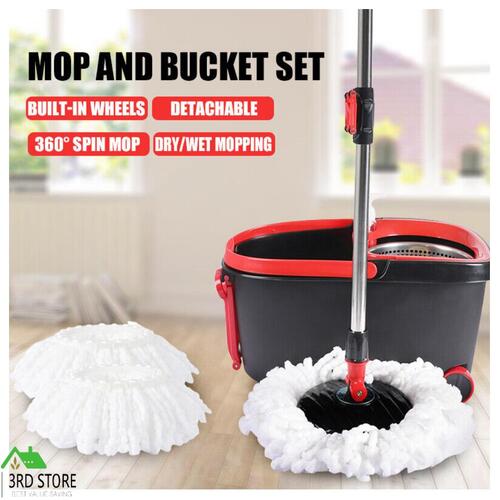 Cleanflo 360° Spin Mop Bucket Set Stainless Steel Rotating Wet Dry Microfiber