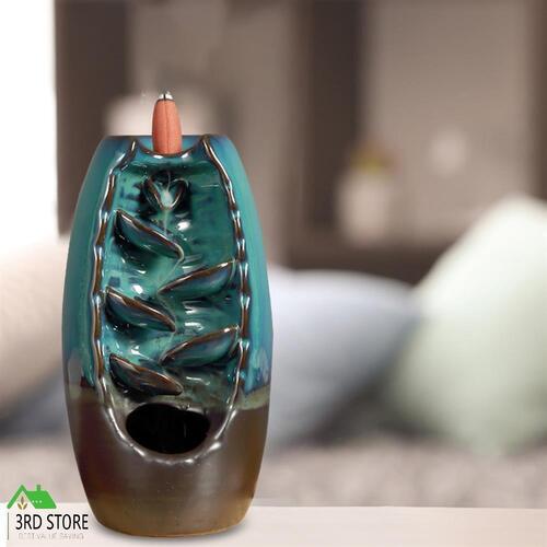 Incense Burner Waterfall Backflow Smoke Mountain Ceramic Cone Holder + 10 Cones