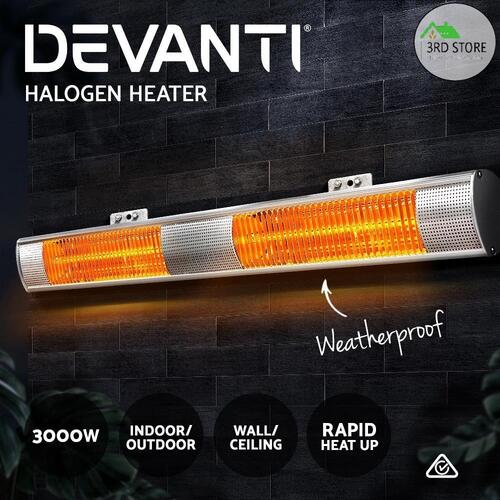 Devanti Electric Infrared Halogen Strip Heater Outdoor Indoor Heaters 3000W