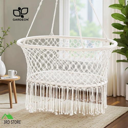 Gardeon Hammock Chair Cotton Hanging Swing Chair Portable Outdoor Indoor Cream