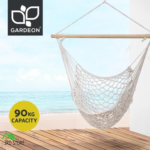 Gardeon Hammock Chair Outdoor Hanging Chair Camping Mesh Indoor Hammocks Cream