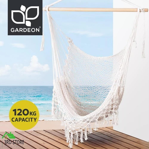 Gardeon Hammock Chair Swing Camping Outdoor Hammocks Mesh Hanging Portable Cream