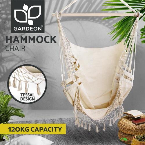 Gardeon Hammock Chair Hanging Rope Outdoor Camping Portable Swing Hammocks Cream