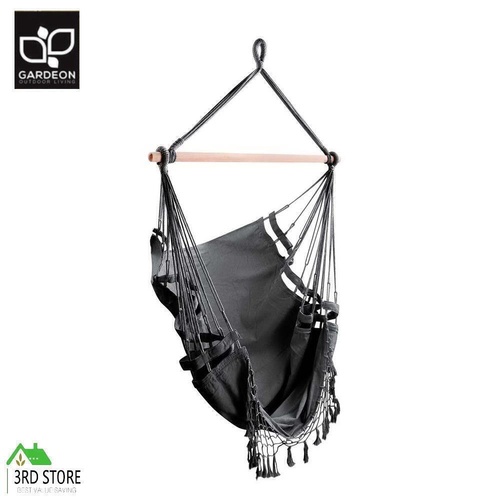 Gardeon Hammock Chair Outdoor Tassel Hanging Rope Portable Hammocks Swing Grey