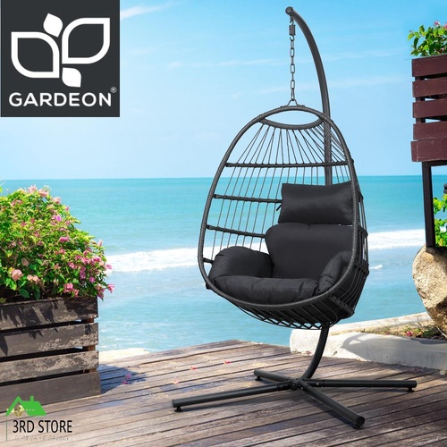 Gardeon Egg Swing Chair Hammock Stand Outdoor Furniture Hanging Wicker Seat Grey