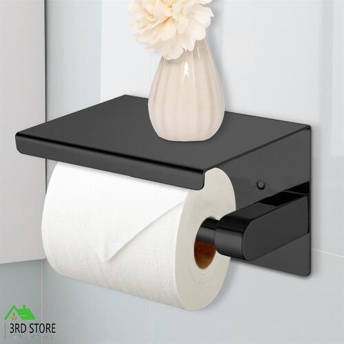 304 Stainless Steel Toilet Paper Roll Holder Tissue Bath Accessory Storage Hooks-BLACK