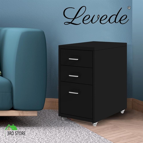 Levede Filing Cabinet Cupboard Office Files Drawers Storage Cabinets Steel BLACK