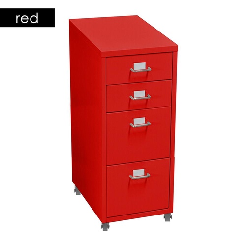 Red Steel Cabinet 4 Drawers Office Furniture Storage Filing Organiser