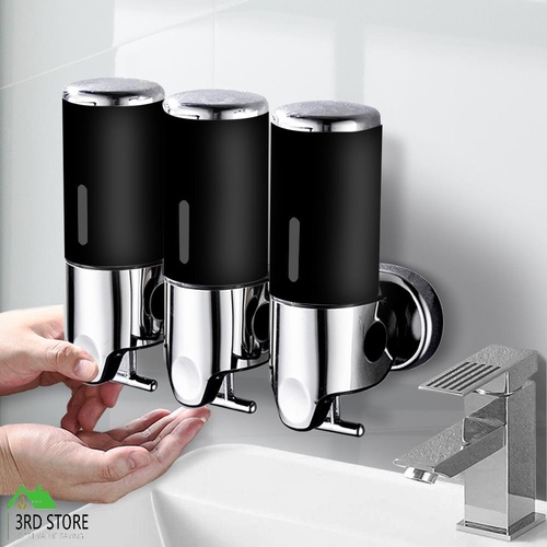 3 Bottles Bathroom Shower Soap Shampoo Gel Dispenser Pump Wall 1500ml Black