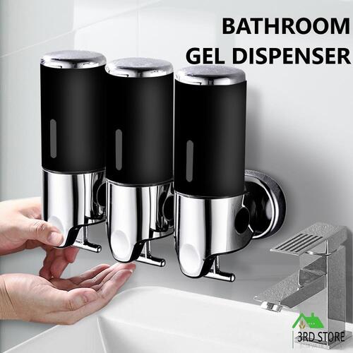 3 Bottles Bathroom Shower Soap Shampoo Gel Dispenser Pump Wall 1500ml Black