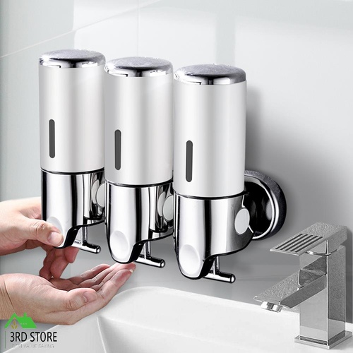 3 Bottles Bathroom Shower Soap Shampoo Gel Dispenser Pump Wall 1500ml Silver