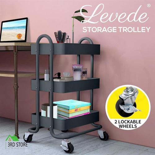 Levede Kitchen Trolley Cart 3 Tiers Storage Rack Steel Shelf Organiser Wheels GY