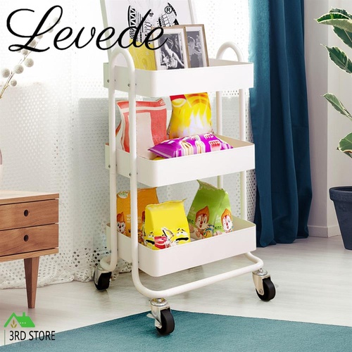 Levede 3 Tiers Kitchen Trolley Cart Steel Storage Rack Shelf Organiser Wheels