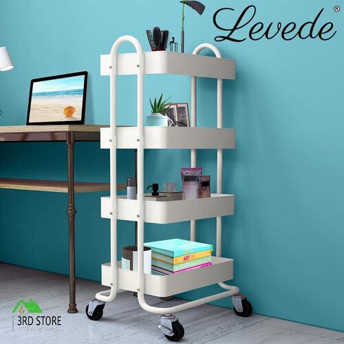 Levede 4 Tiers Kitchen Trolley Cart Steel Storage Rack Shelf Organiser White