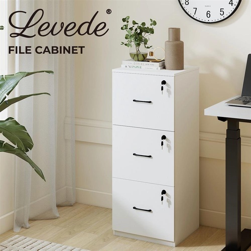 RETURNs Levede File Cabinet 3 Lockable Drawers Modern Filing Storage Cabinet Home Office