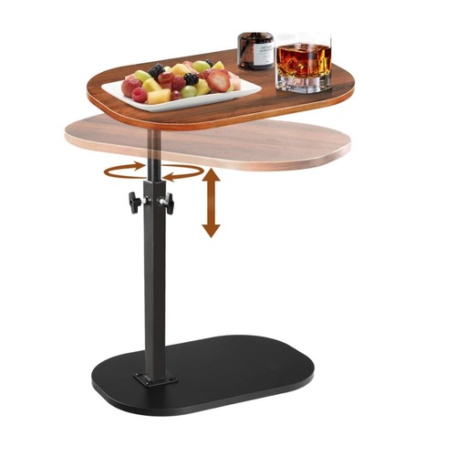 C Shaped Side Table with Adjustable Height, End Table for Sofa, Laptop, 360°Swiv