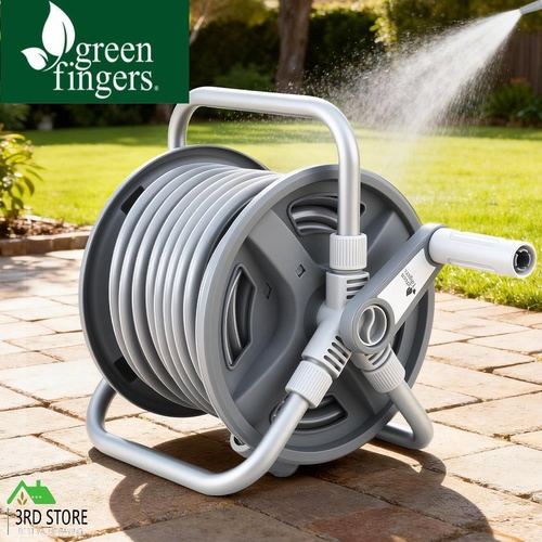 Green Fingers 20m Retractable Garden Hose Reel Heavy Duty 1/2" Hose Auto Rewind
