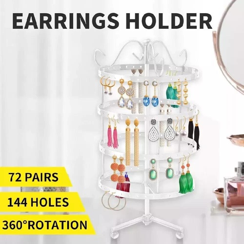 Earring Holder Stand Jewelry Display Hanging Rack Storage Metal Organizer 4 Tier White