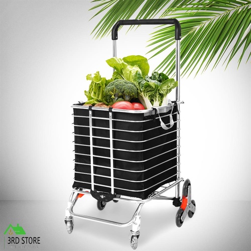 RETURNs Foldable Shopping Cart Trolley Basket Luggage Grocery Portable Black 40L w/Wheel
