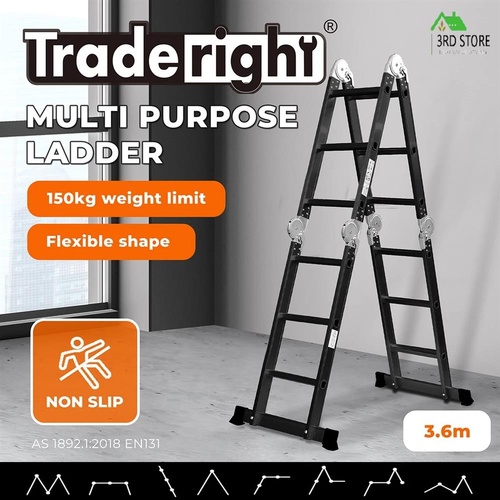 Traderight Multi Purpose Ladder Aluminium Folding Platform Extension Step 3.6M