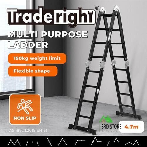 Traderight Multi Purpose Ladder Aluminium Folding Platform Extension Step 4.7M