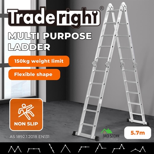 Multi Purpose Ladder 5.7M Aluminium Folding Platform Household Office Extension