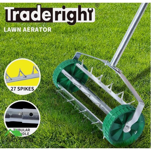 Lawn Aerator Roller Scarifier  Rolling Steel Spike Tool Garden Yard Farm Grass