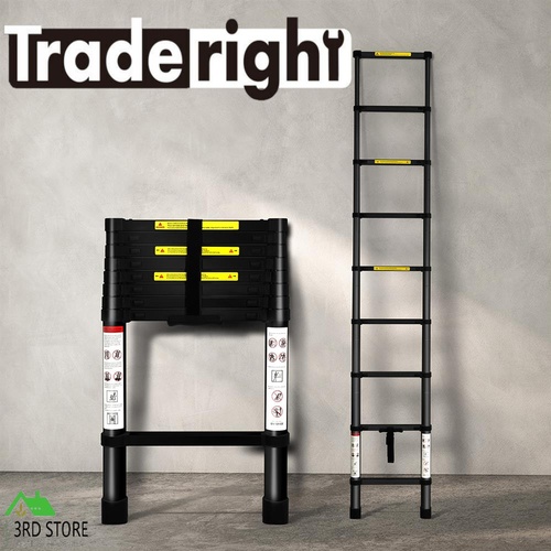 Traderight Multipurpose Aluminium Ladder Telescopic 2.6M Black 2.6 Meter