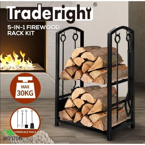 Traderight Firewood Rack 4 Fireplace Tool Log Wood Steel Large Holder Storage