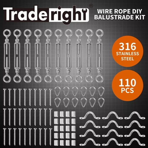 Traderight Balustrade Wire Kit Rope Stainless Steel Eye Fork Turnbuckle 10 Pack