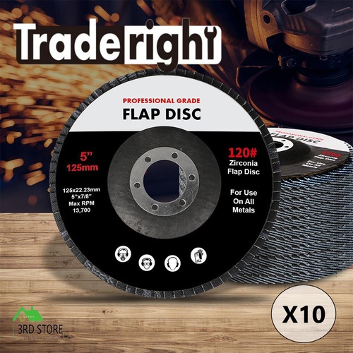Traderight Flap Discs 125mm 5" Zirconia Sanding Wheel 120 # Sander Grinding x10