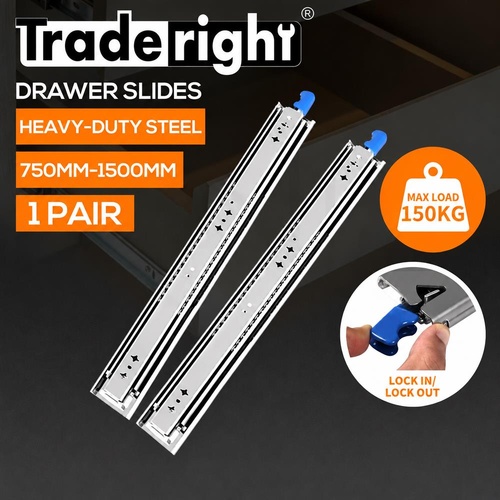 Drawer Slides Locking Pair 150KG 750mm Full Extension Ball Bearing Fridge
