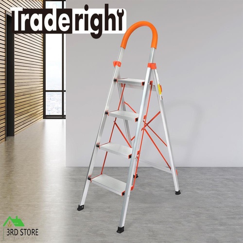 RETURNs Traderight 4 Step Ladder Folding Aluminium Portable Multi Purpose Household Tool
