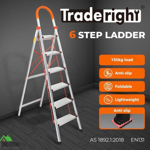Traderight 6 Step Ladder Folding Aluminium Portable Multi Purpose Household Tool