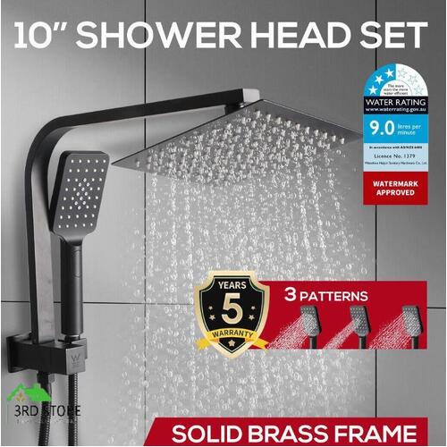 Rain Shower Head Set Black Square Brass Taps Mixer Handheld High Pressure 10"