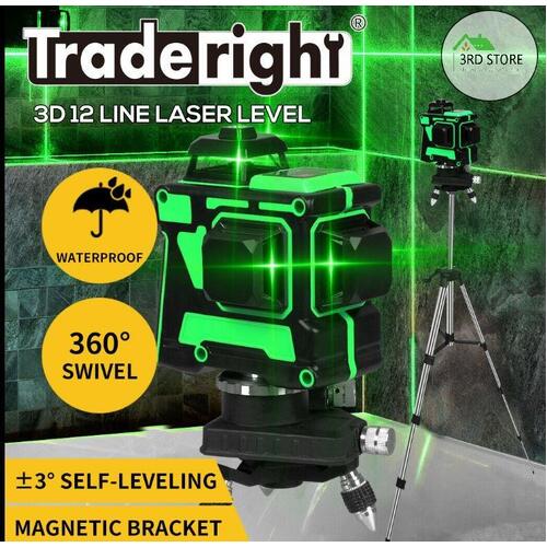 Traderight Laser Level Green Light Self Leveling 3D 12 Line Measure 1.5M Tripod