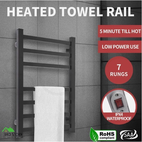 Dutxa Heated Towel Rail Rack Bathroom Electric Rails 7 Bars 130W  Warmer Black