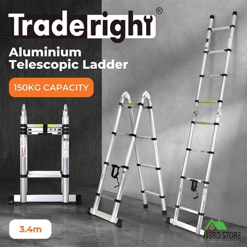 RETURNs Traderight 3.4M Folding Multi Purpose Ladder 8 Step Extension Ladder Aluminium