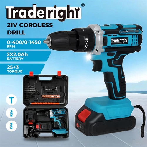 Traderight 21V Cordless Drill Driver Kit Impact Hammer with 2×2.0Ah Batteries