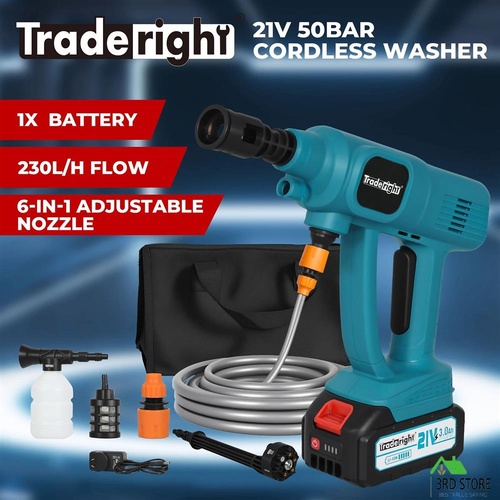 Traderight Cordless Portable Pressure Washer 50Bar 230L/H Spray Gun Car Cleaner